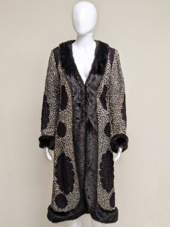 Sue Wong Jackets & Blazers - SUE WONG NOCTURNE Vintage Faux Fur Crochet & Lace Coat/Duster 1920s Style